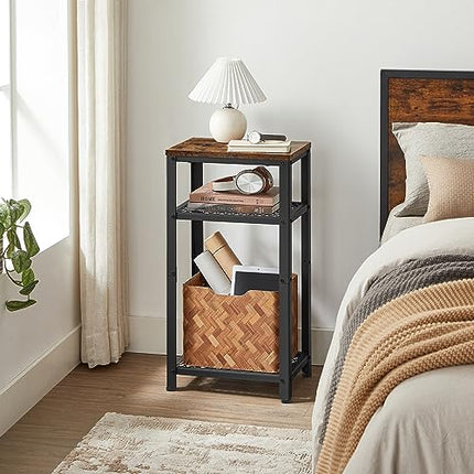 VASAGLE Tall Side Table, Telephone Table, End Table with 2 Mesh Shelves,Rustic B