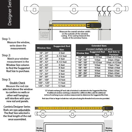 MODE Cambria® Designer Series - Premium 5 foot Custom Curtain Rod - 1-1/8 inch L