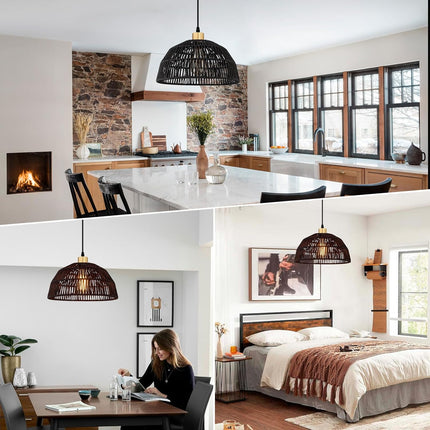 Plug in Pendant Light, Hanging Lights with 15ft Cotton Cord & Stepless Dimming S