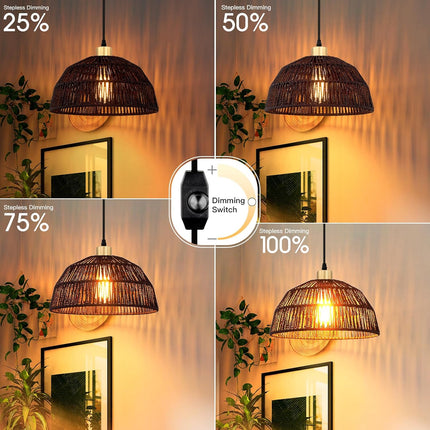 Plug in Pendant Light, Hanging Lights with 15ft Cotton Cord & Stepless Dimming S