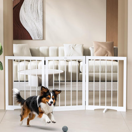 keny Freestanding Dog Gate for Stairs or Doorways, 3 Panel Folding Pet Fence, Wh