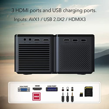 RCA RPJ167 WiFi Bluetooth Projector 4K Supported - HD Outdoor Projector 680ANSI