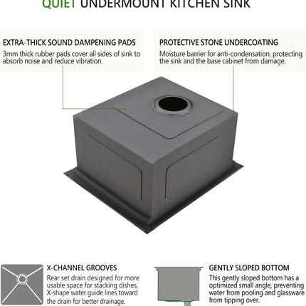 15 Inch Black Undermount Bar Sink, Swift Horse 15x17 Inch 16Gauge Black Stainles