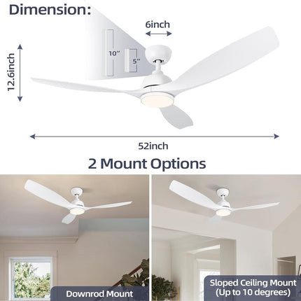 SODSEA 52 Inch Ceiling Fan with Lights, White Modern Ceiling Fan with Remote/APP