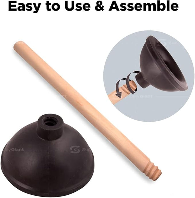 Heavy Duty Toilet Plunger Strong Suction Force Cup Rubber with 18 in. Wooden Han