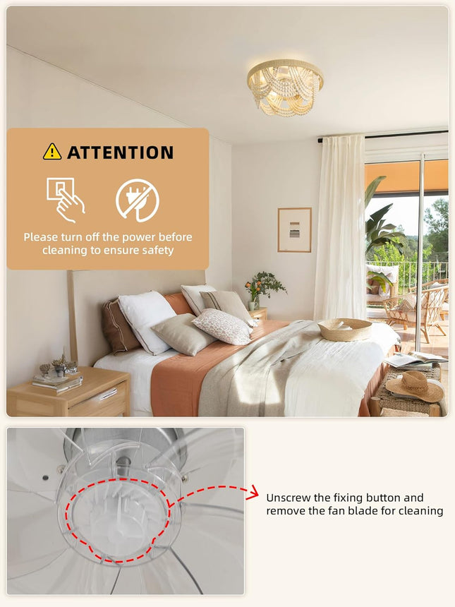 DSYBRI 20 Inch Boho Chandelier Ceiling Fan with Light, Caged Indoor Ceiling Fan