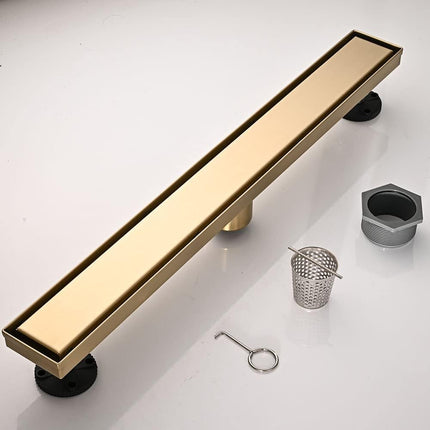 AVSIILE Linear Shower Floor Drain, Brushed Gold 24 Inch 304 Stainless Steel Bath
