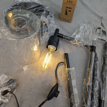 DLLT Floor Lamp Tall for Room: Black Standing Lamp with Clear Glass Lampshade fo