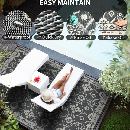 COCOER Floral Outdoor Rug 5x8 Reversible-Waterproof Patio Rug-Quick Dry Outdoor