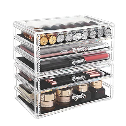 SONGMICS Makeup Organizer, Stackable Cosmetics Boxes, 5 Drawers, Transparent Pol