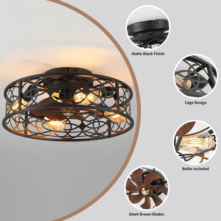 20" Caged Ceiling Fans with Lights Remote Control Low Profile Flush Mount Ceilin