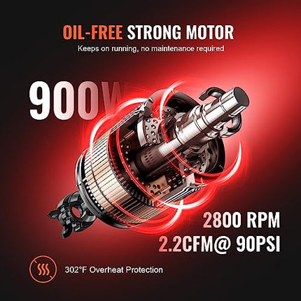 VEVOR 4.8 Gallon Air Compressor, 1.2HP 2.2 CFM@90PSI Oil Free Air Compressor Tan