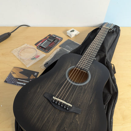 PYLE 34” Acoustic Guitar Kit-1/2 Junior Size Handcrafted Linden Wood Black Matte