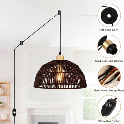 Plug in Pendant Light, Hanging Lights with 15ft Cotton Cord & Stepless Dimming S