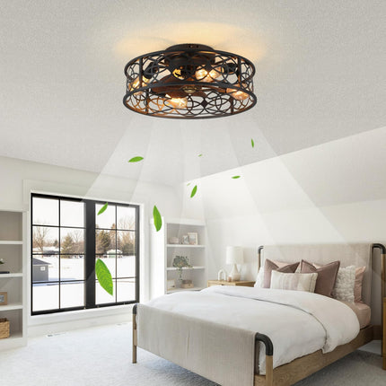 20" Caged Ceiling Fans with Lights Remote Control Low Profile Flush Mount Ceilin