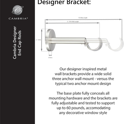 MODE Cambria® Designer Series - Premium 5 foot Custom Curtain Rod - 1-1/8 inch L