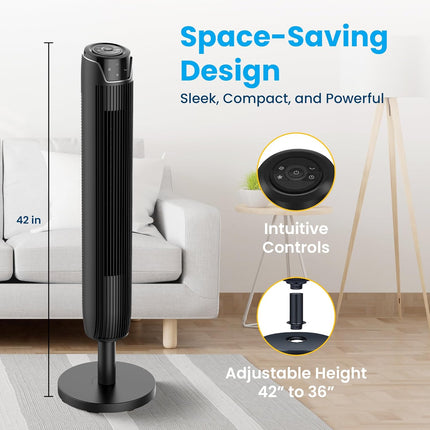 Senville 42" Oscillating Tower Fan for Bedroom, Remote, Bladeless, Quiet, 3 Mode