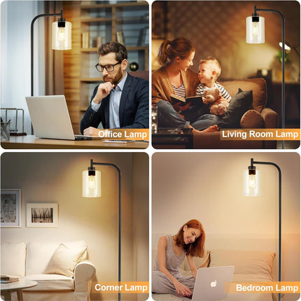 DLLT Floor Lamp Tall for Room: Black Standing Lamp with Clear Glass Lampshade fo
