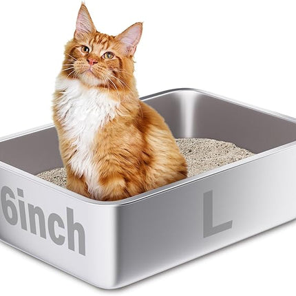 Nyutu Stainless Steel Litter Box, 20"x14"x6"(Deep) High Sided Large Metal Litter