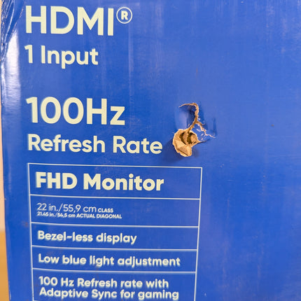 onn. 22 in/55.9 cm FHD 1080p 100Hz LED Bezel-less Monitor, 100140681, Adaptive S