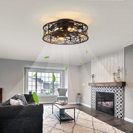 20" Caged Ceiling Fans with Lights Remote Control Low Profile Flush Mount Ceilin