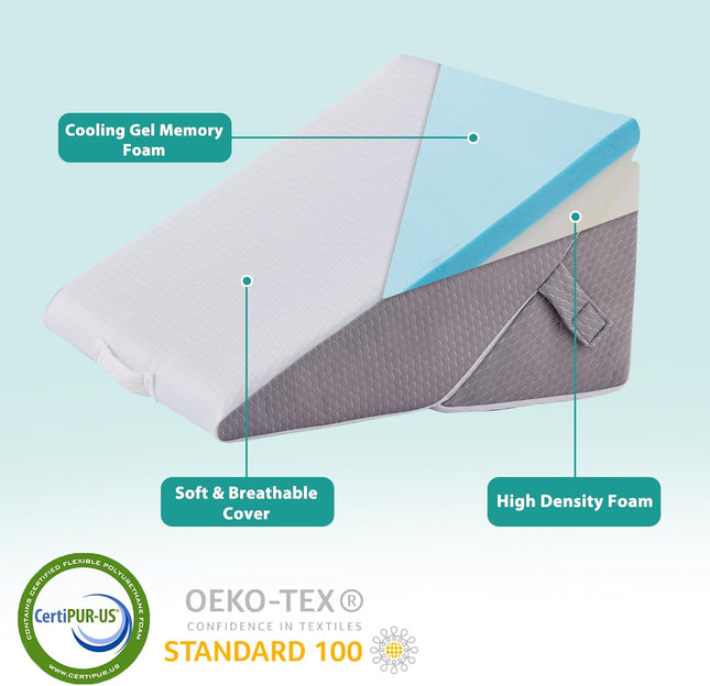 Bedluxe Wedge Pillow for Sleeping, Adjustable 9&12 Inch Foldable Bed Wedge Pillo