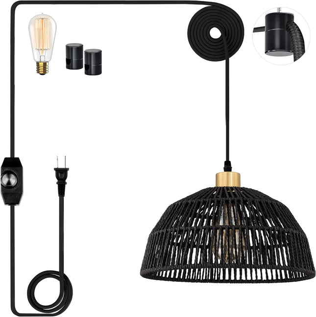 Plug in Pendant Light, Hanging Lights with 15ft Cotton Cord & Stepless Dimming S