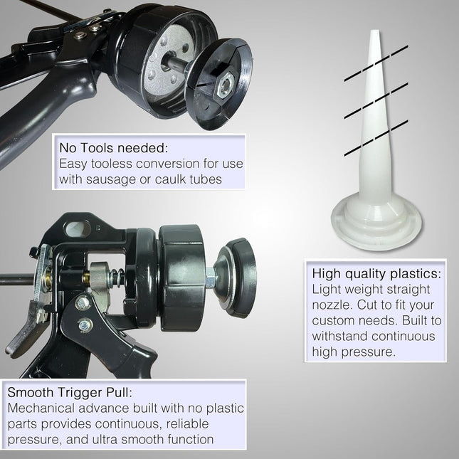 AWF Pro Sausage Caulk Gun, 20 oz Foil Pack / 10 oz Cartridge Convertible, 12:1 T