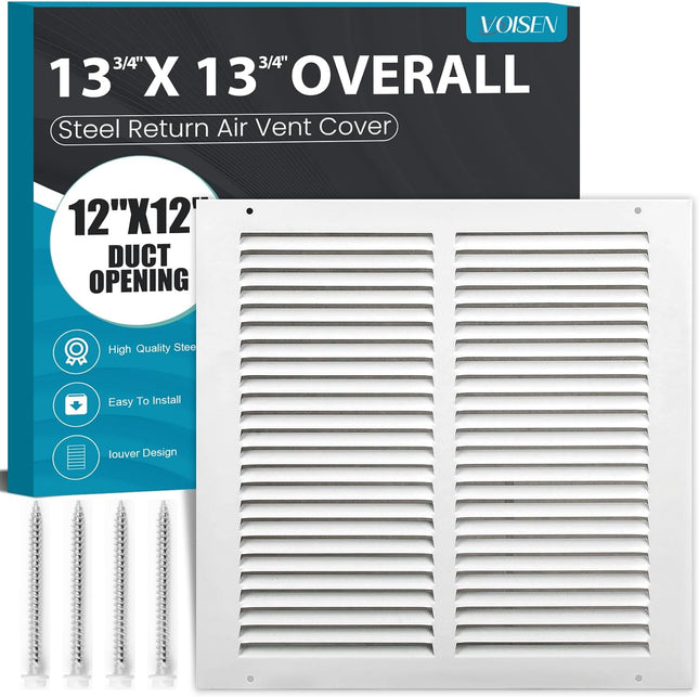 VOISEN Return Air Grille,Fits 12x12 Duct Opening,Steel Return Vent Cover, White