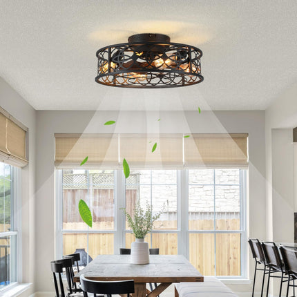 20" Caged Ceiling Fans with Lights Remote Control Low Profile Flush Mount Ceilin