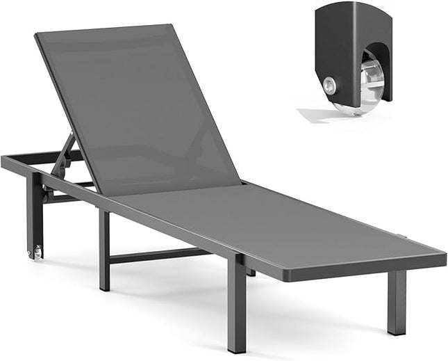 Aluminum Chaise Lounge Chair Outdoor with Wheels, Patio Lounge Chair with Adjust