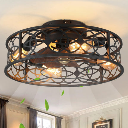 20" Caged Ceiling Fans with Lights Remote Control Low Profile Flush Mount Ceilin