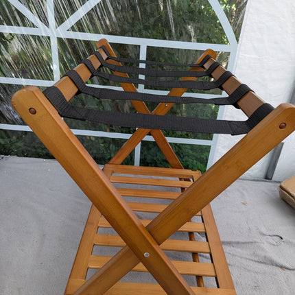 Smart FENDEE Fully Assembled Walnut Luggage Racks Set of 2, 5 Nylon Straps Foldi