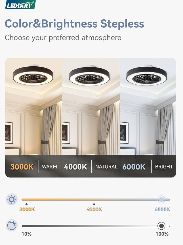 LEDIARY 20 Inch Low Profile Ceiling Fans With Lights, Led Bladeless Ceiling Fan,