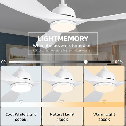 SODSEA 52 Inch Ceiling Fan with Lights, White Modern Ceiling Fan with Remote/APP