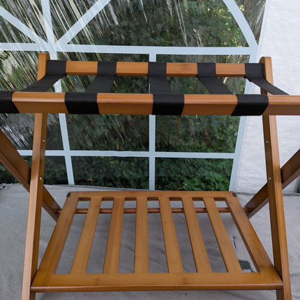 Smart FENDEE Fully Assembled Walnut Luggage Racks Set of 2, 5 Nylon Straps Foldi