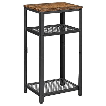 VASAGLE Tall Side Table, Telephone Table, End Table with 2 Mesh Shelves,Rustic B