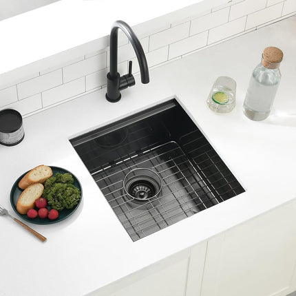 15 Inch Black Undermount Bar Sink, Swift Horse 15x17 Inch 16Gauge Black Stainles