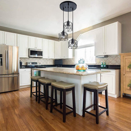 CADELON Black Pendant Light, Industrial 3 Light Pendant Lighting, Cage Metal Far