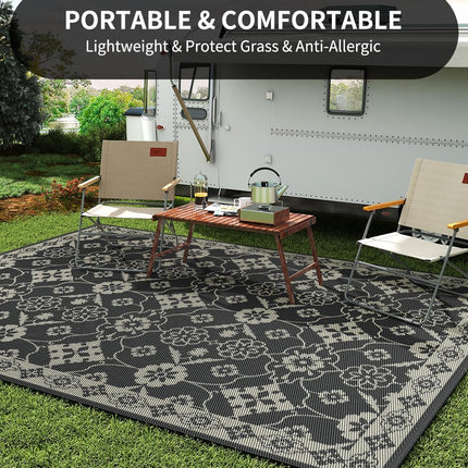 COCOER Floral Outdoor Rug 5x8 Reversible-Waterproof Patio Rug-Quick Dry Outdoor