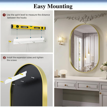 JIINGYO Oval Mirror, 24"×32" Gold Bathroom Mirror, Oval Mirror for Bathroom, Gol