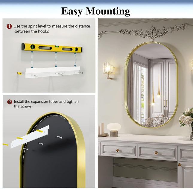 JIINGYO Oval Mirror, 24"×32" Gold Bathroom Mirror, Oval Mirror for Bathroom, Gol