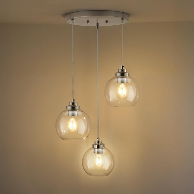 JAZAVA Globe Cluster Pendant Light, 3-Light Hanging Light Fixture with Brushed N