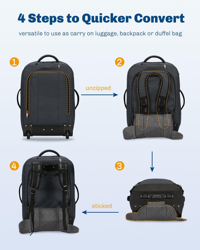 Hynes Eagle 2 in 1 Travel Backpack 22 inches Carry on Luggage 63L Rolling Backpa