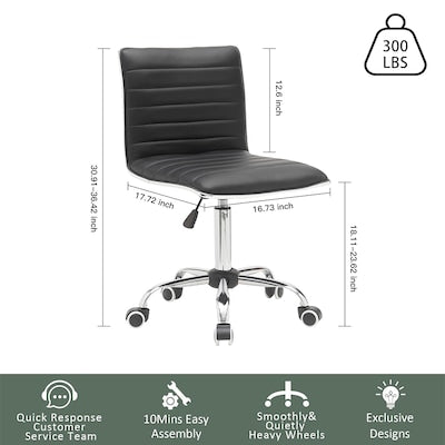 BWE Black Contemporary Ergonomic Adjustable Height Swivel Faux Leather Desk Chai