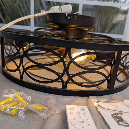 20" Caged Ceiling Fans with Lights Remote Control Low Profile Flush Mount Ceilin