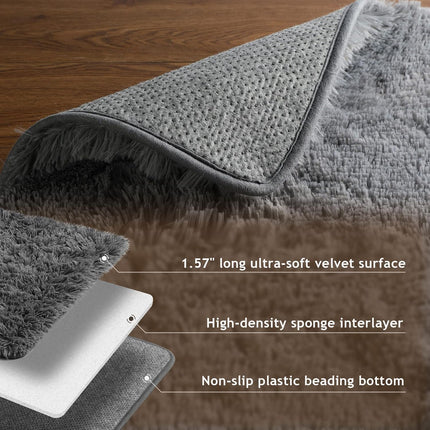 Ophanie Rugs for Living Room 5x8 Gray, Plush Soft Fuzzy Shag Carpets for Living