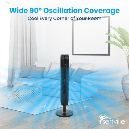 Senville 42" Oscillating Tower Fan for Bedroom, Remote, Bladeless, Quiet, 3 Mode
