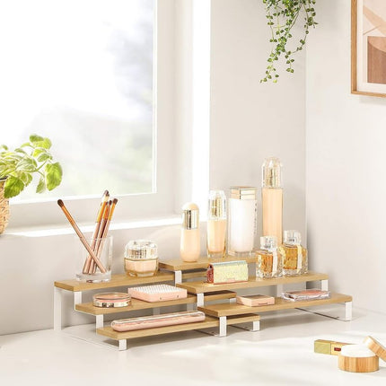 SONGMICS Bamboo Spice Rack, Set of 2 3 Tier Expandable Spice Rack, Storage Shelf