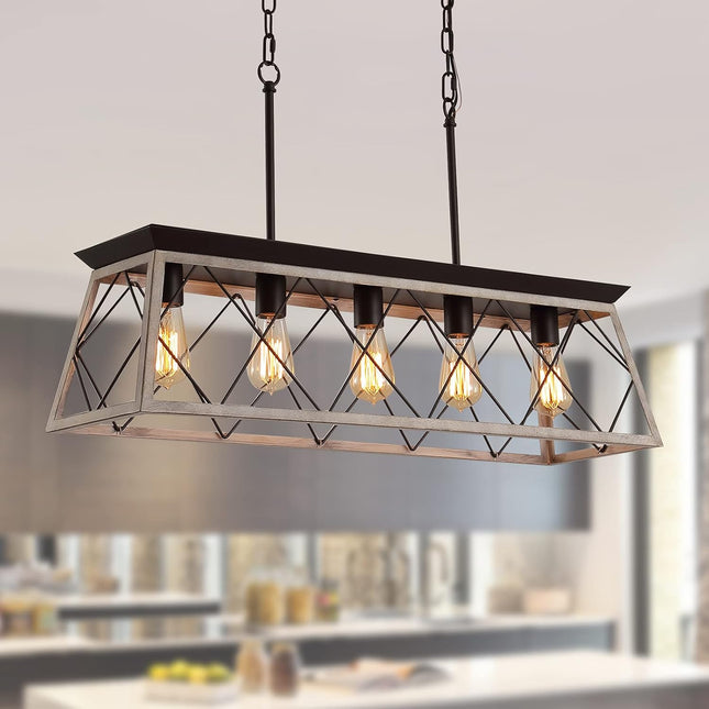 Q&S 5-Light Kitchen Island Light Fixtures Farmhouse Rustic Vintage Industrial Co
